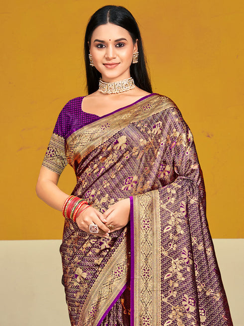 Deeva Sarees Wine Satin Silk Saree